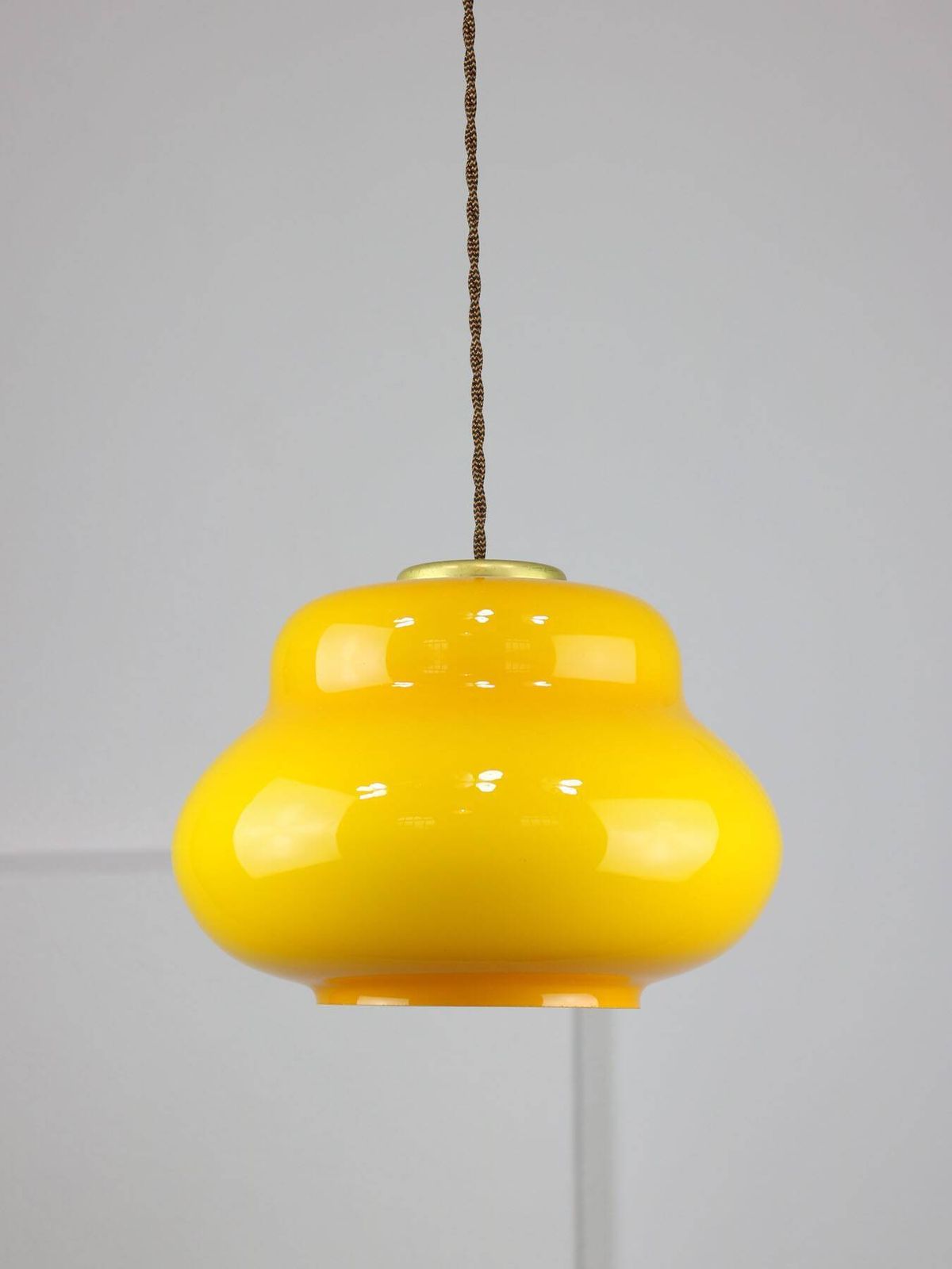 Mid Century Italian Yellow Glass And Brass Pendant Lamp photo 515.0