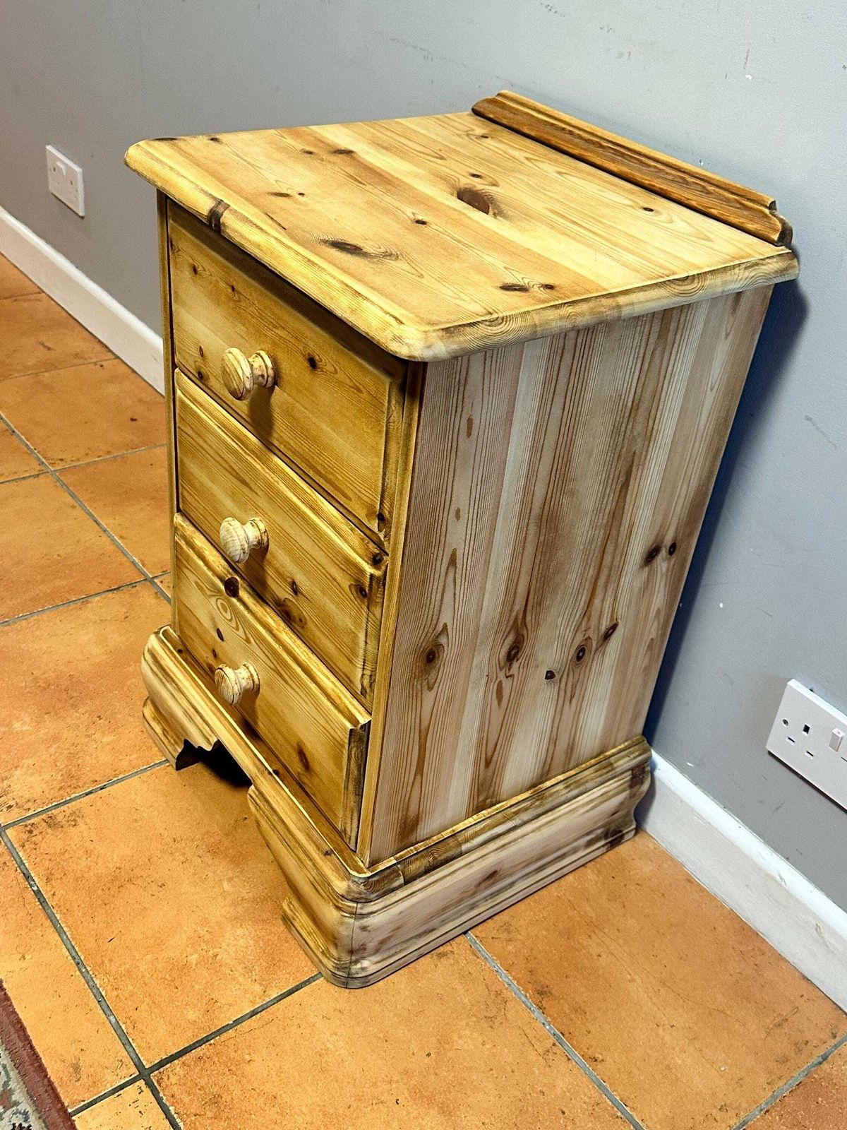 Vintage Natural Stripped Pine 3 Drawer Chest Of Drawers Bedside Table Nightstand photo furniture