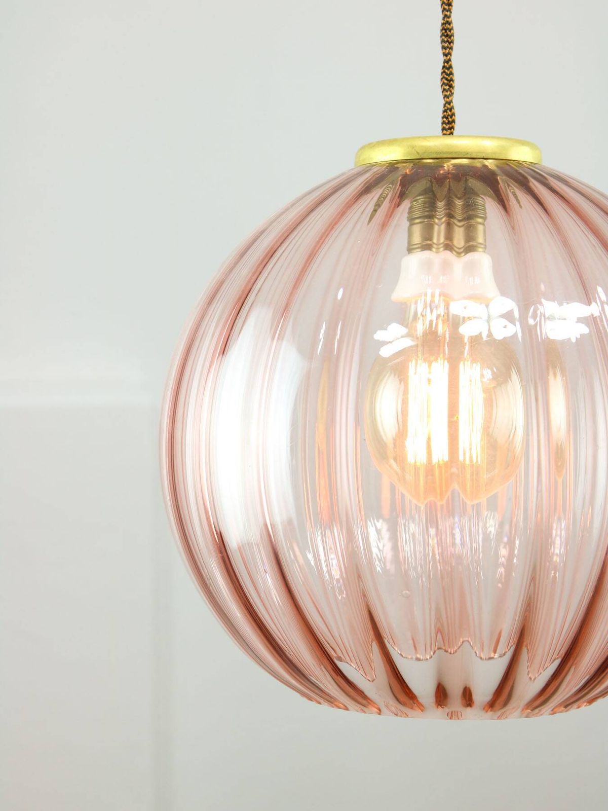 Mid Century Italian Pink Glass And Brass Pendant Lamp photo furniture