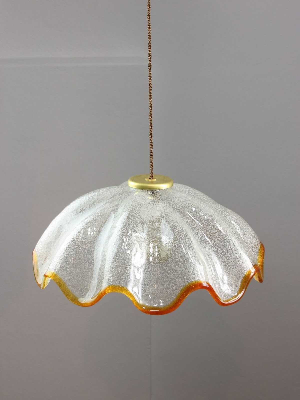 Lighting Mid Century Italian Murano Glass And Brass Pendant Lamp photo
