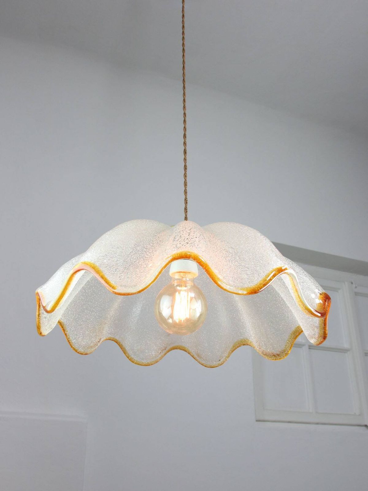 photo vinterior Mid Century Italian Murano Glass And Brass Pendant Lamp