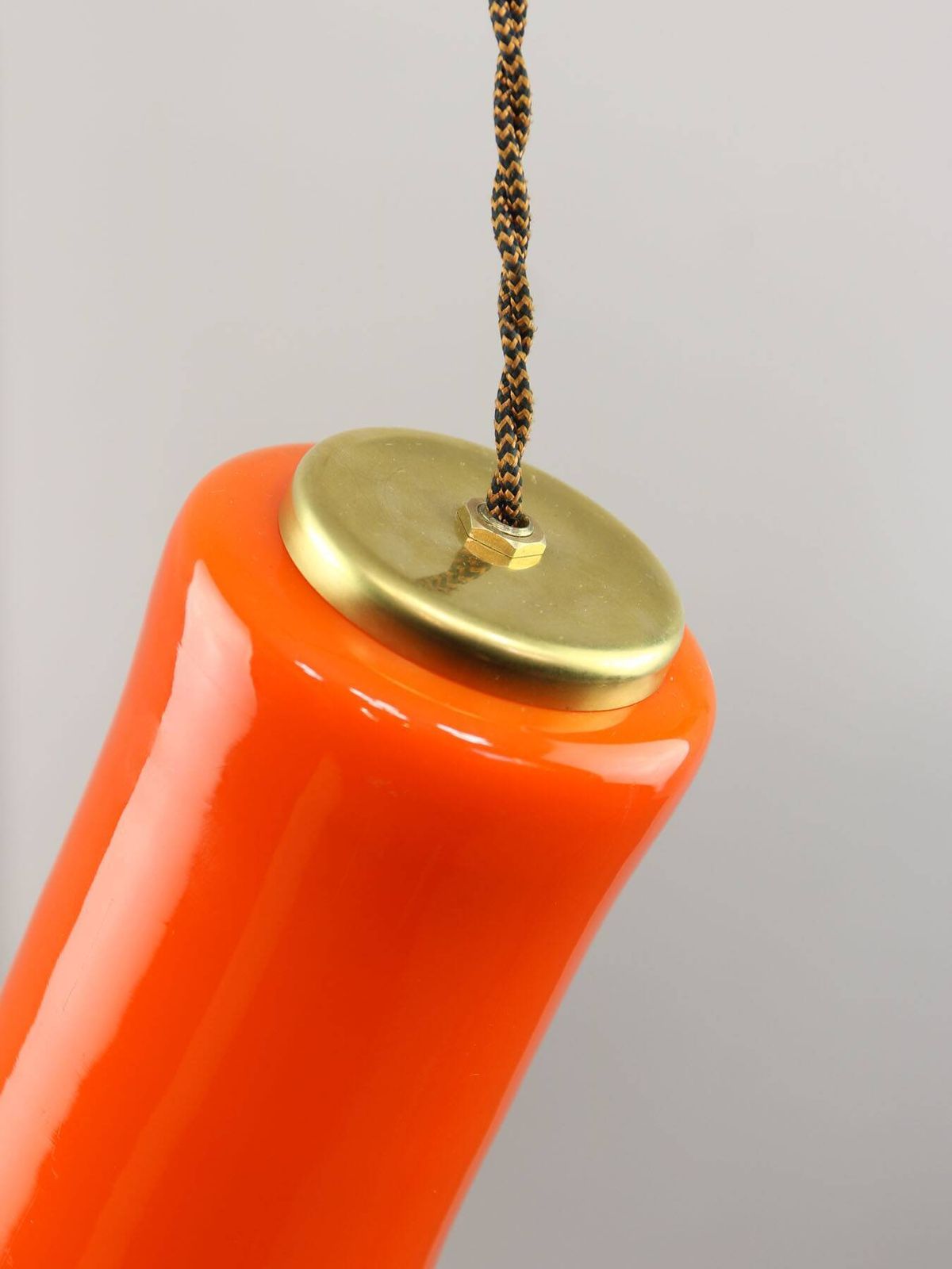 Lighting Mid Century Italian Orange Glass And Brass Pendant Lamp photo