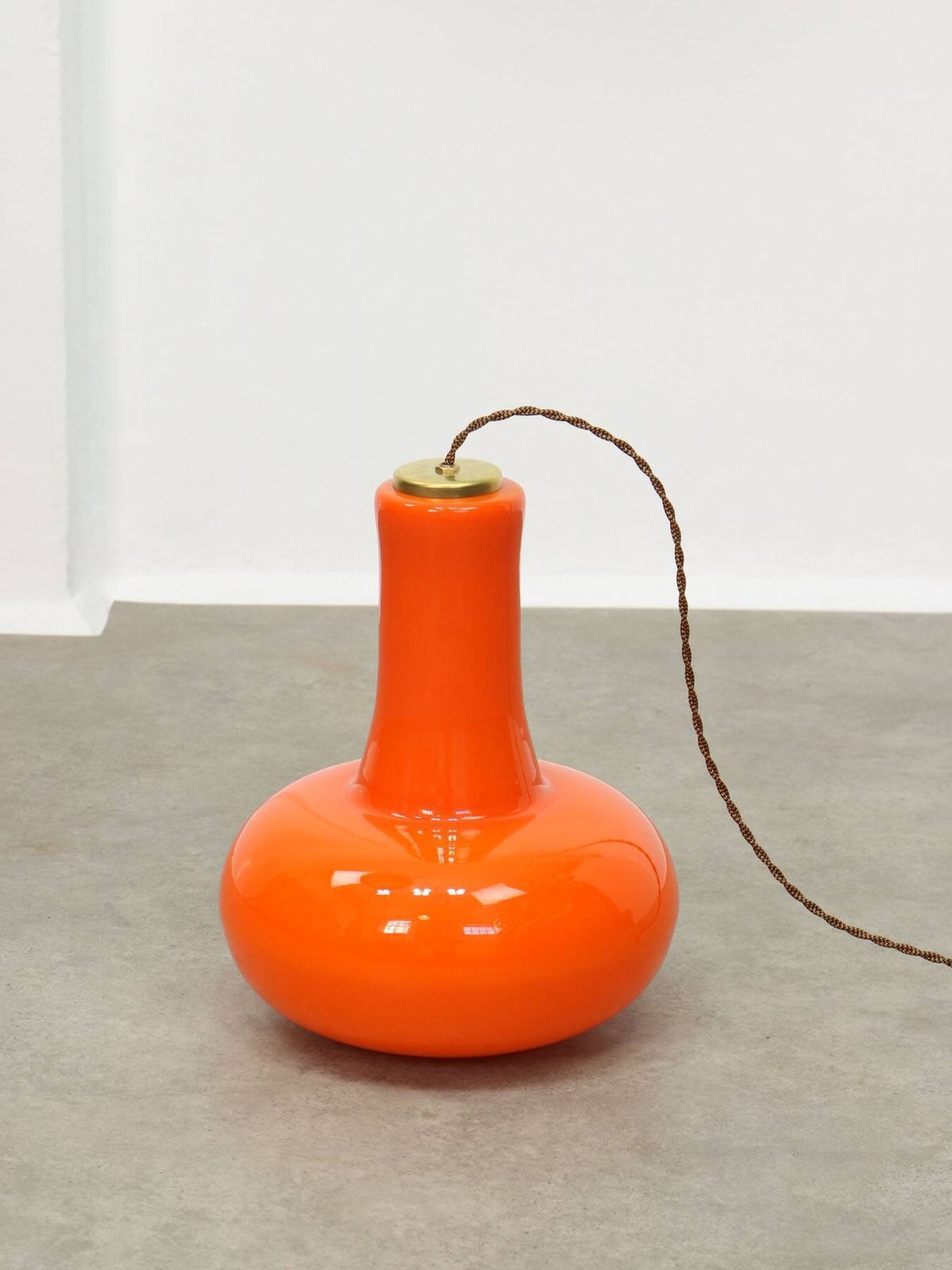 photo buy Mid Century Italian Orange Glass And Brass Pendant Lamp