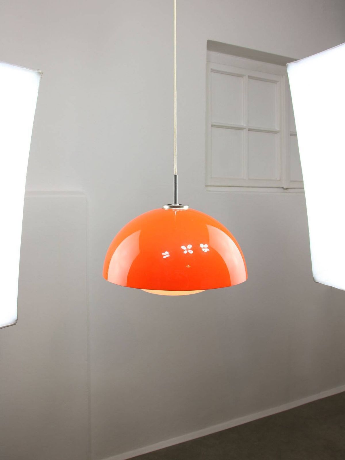 Space Age Italian Orange Acrylic Glass Pendant Lamp, 1970s photo Lighting