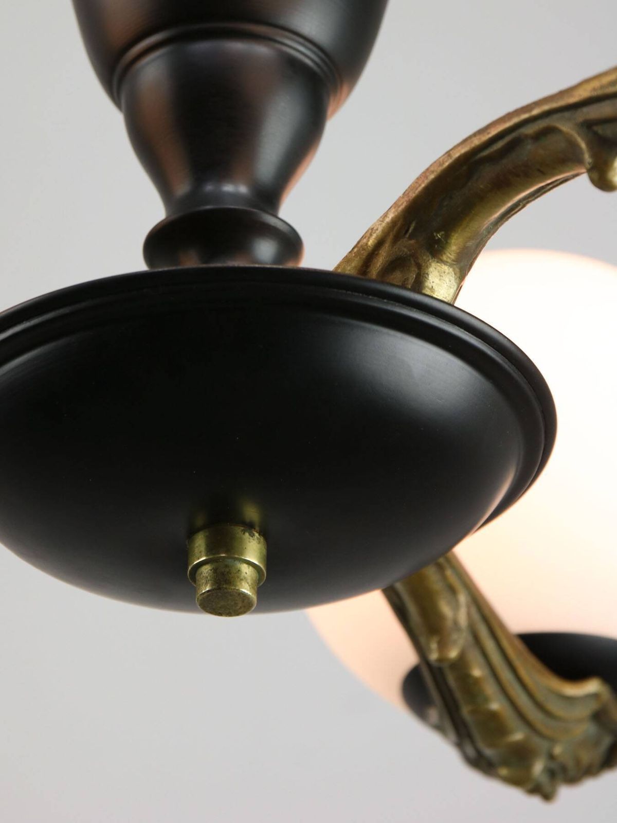 Art Deco French Brass And Opaline Chandelier, 1930 photo for sale