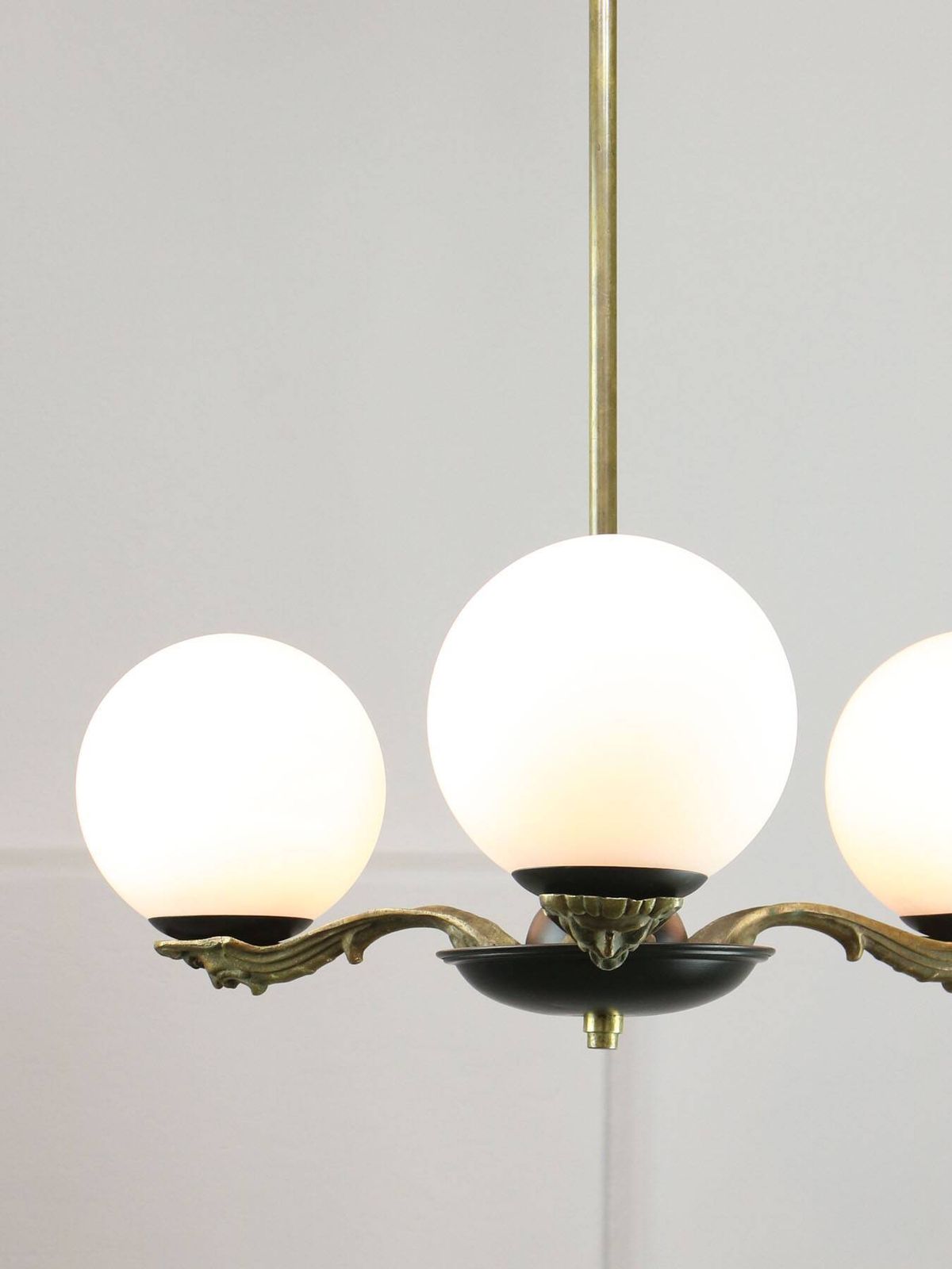 photo furniture Art Deco French Brass And Opaline Chandelier, 1930
