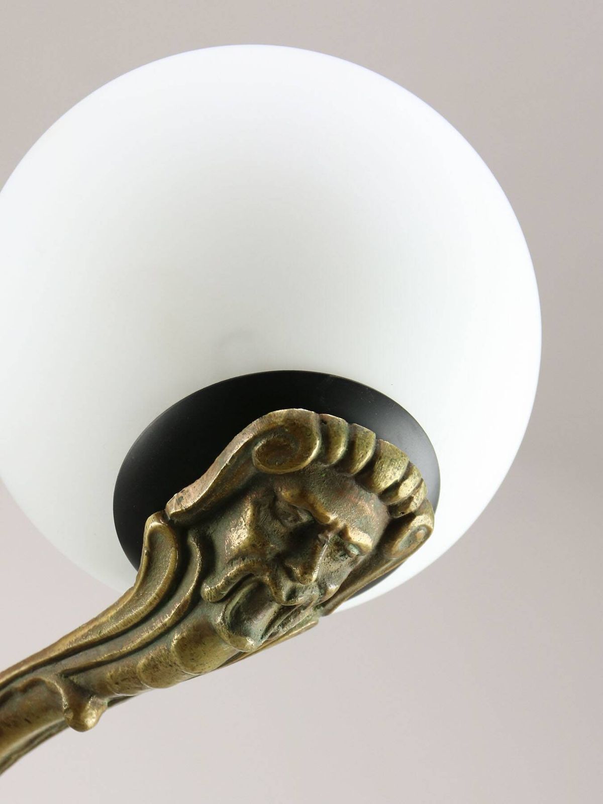 1262.0 Art Deco French Brass And Opaline Chandelier, 1930 photo