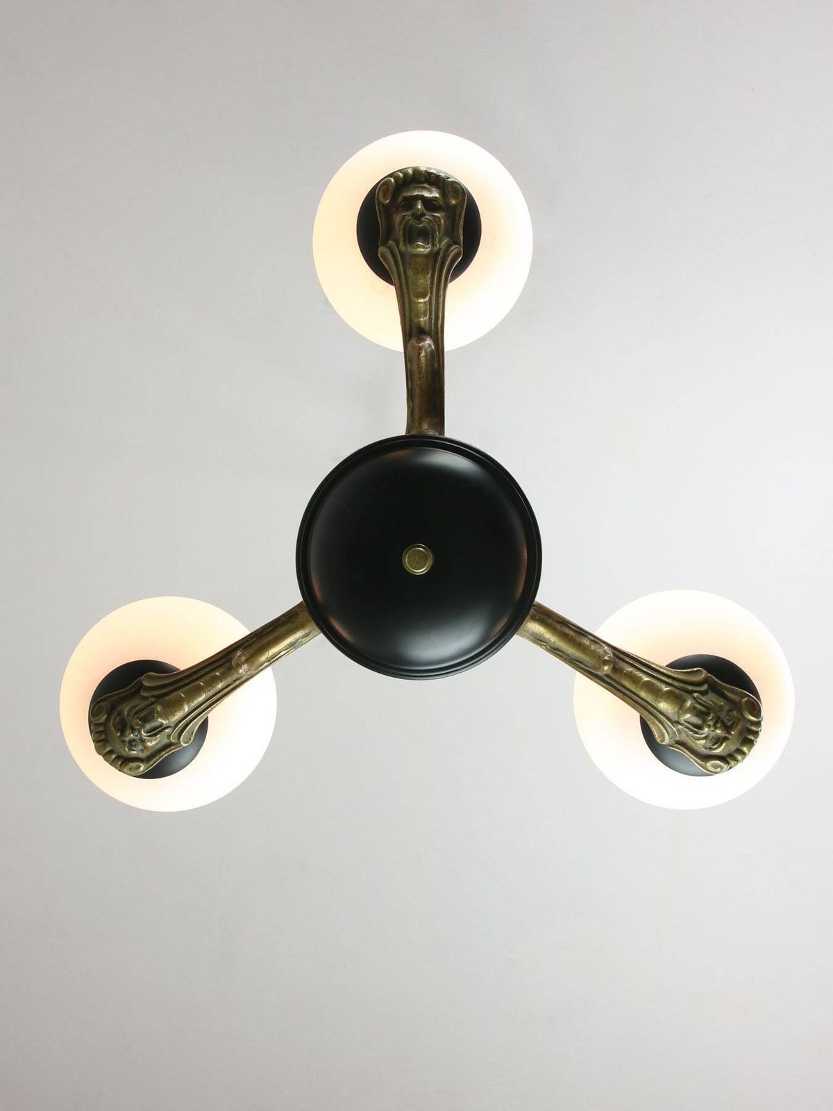 photo buy Art Deco French Brass And Opaline Chandelier, 1930