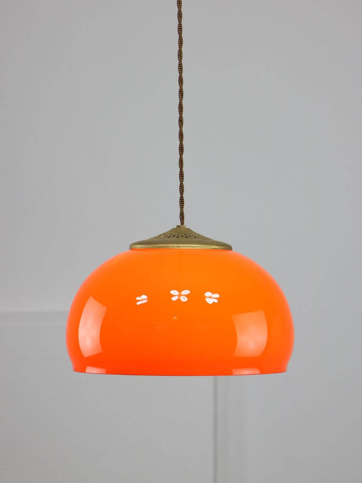 Mid Century Italian Pendant Lamp In Orange Glass And Brass photo Lighting
