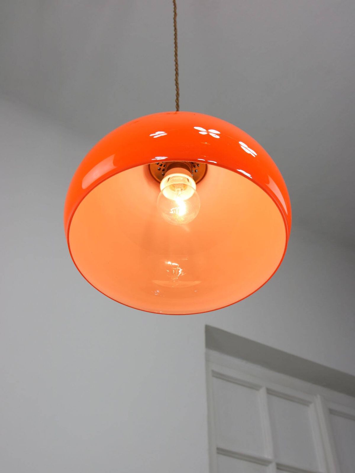 Mid Century Italian Pendant Lamp In Orange Glass And Brass photo buy