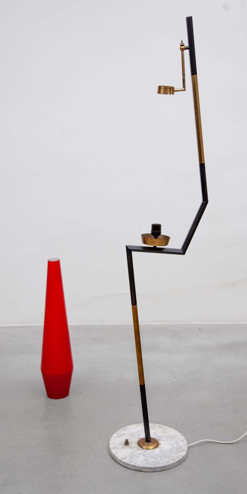 Lighting Stilnovo Red Glass Shade Floor Lamp, 1960 Designed By Vistosi photo