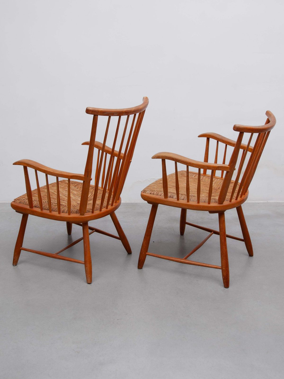 Arno Lambrecht For Wk Möbel, Set Of Two Lounge Chairs, Solid Beech & Paper Cord photo vinterior