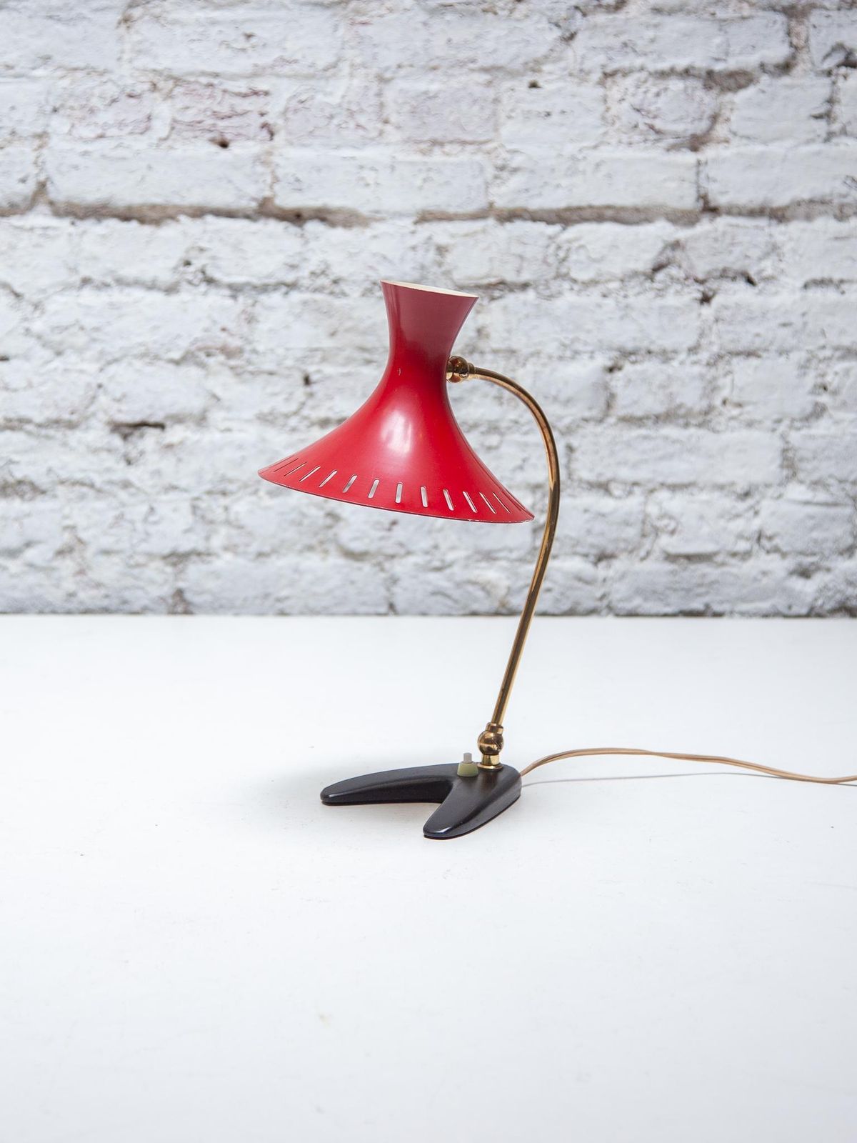 Desk Lamp With Red Shade Mid Century Modern By Stilux Milano, 1950s photo 2441.0