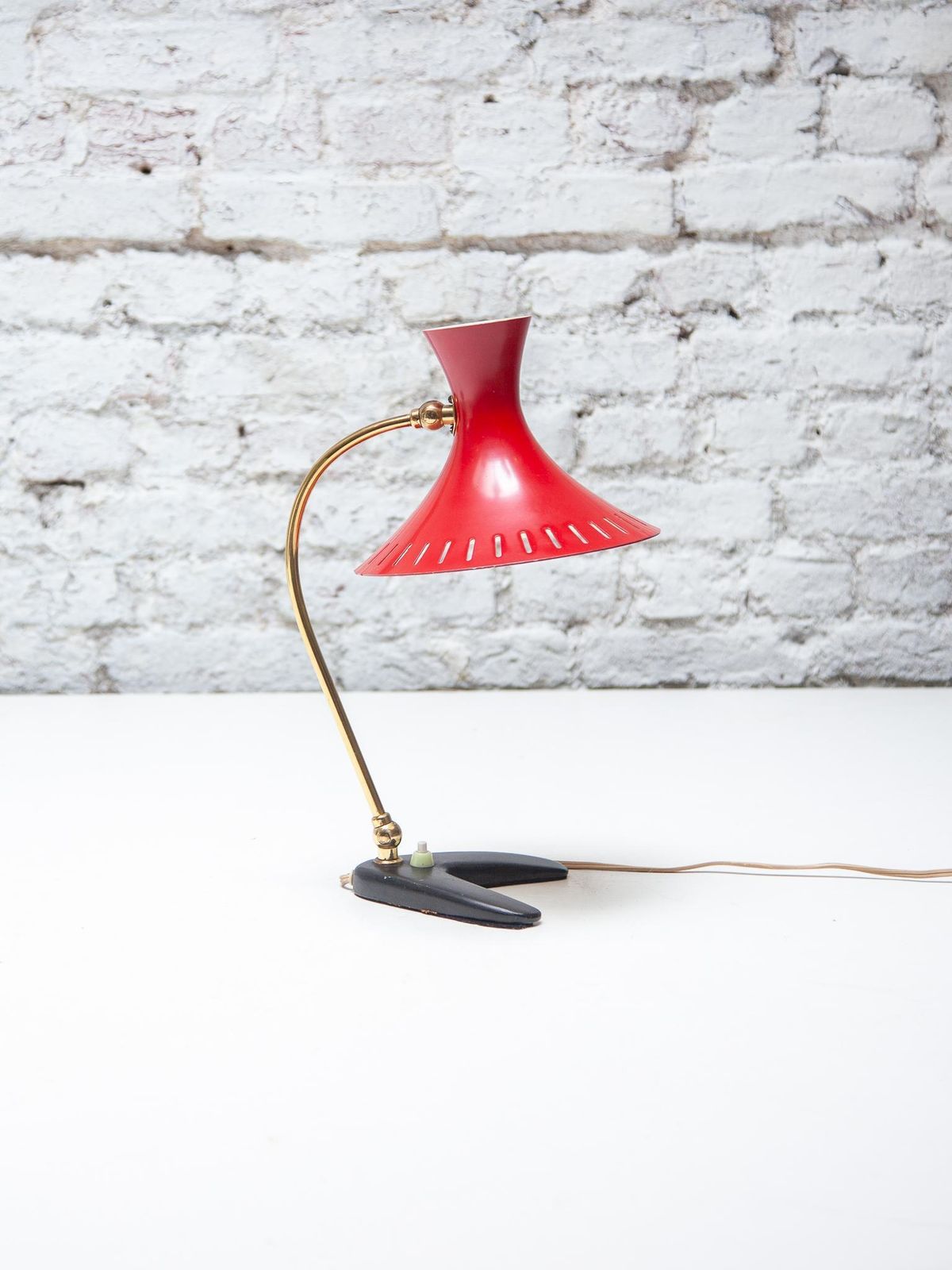 Desk Lamp With Red Shade Mid Century Modern By Stilux Milano, 1950s photo vintage