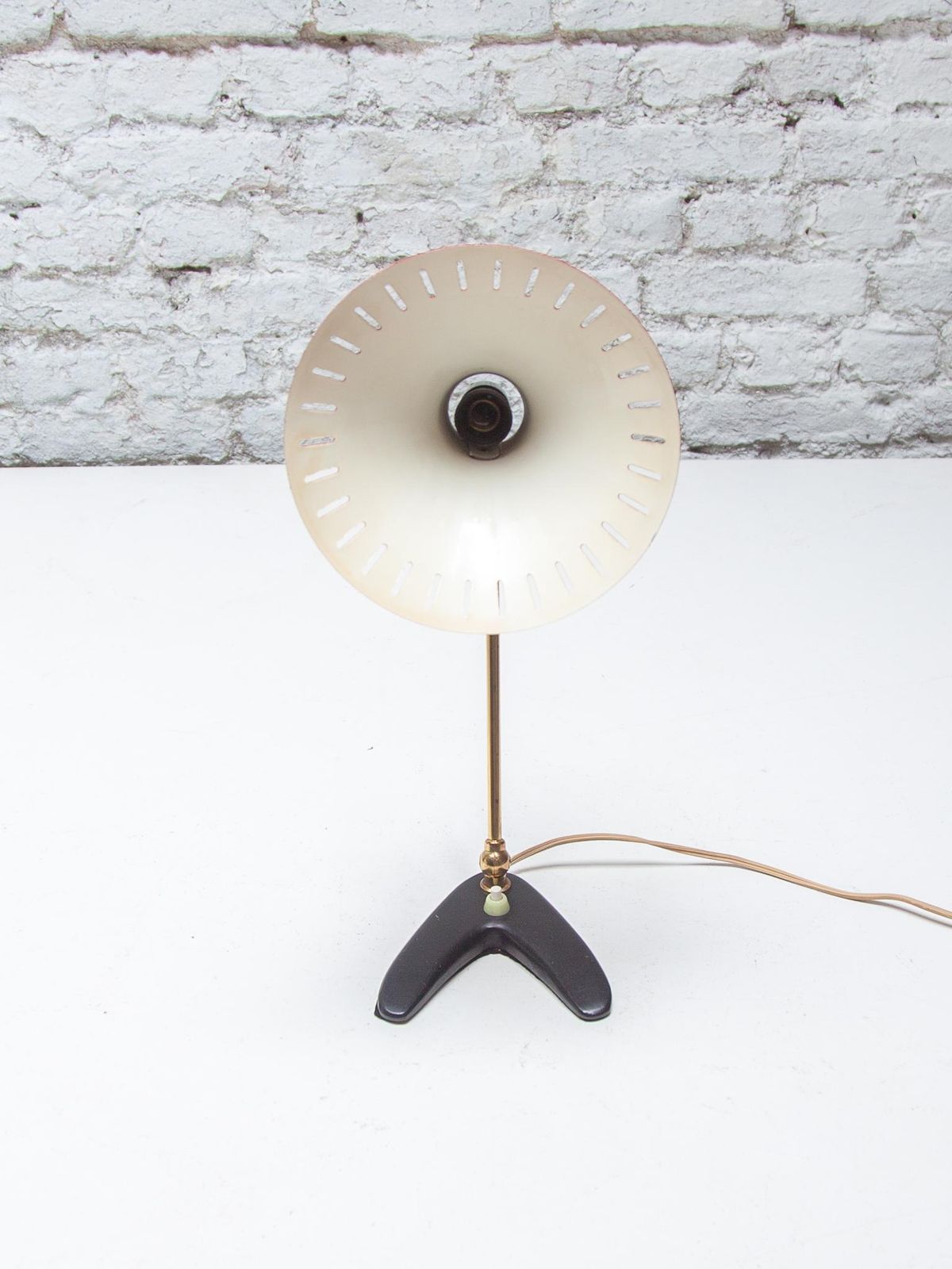 photo for sale Desk Lamp With Red Shade Mid Century Modern By Stilux Milano, 1950s
