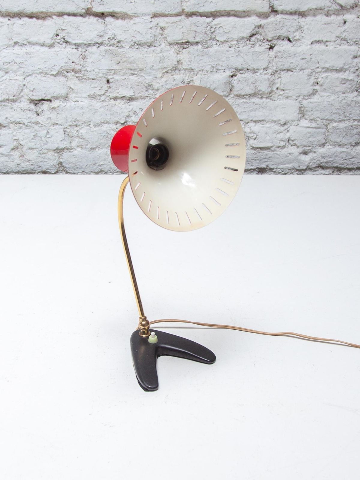 Lighting Desk Lamp With Red Shade Mid Century Modern By Stilux Milano, 1950s photo