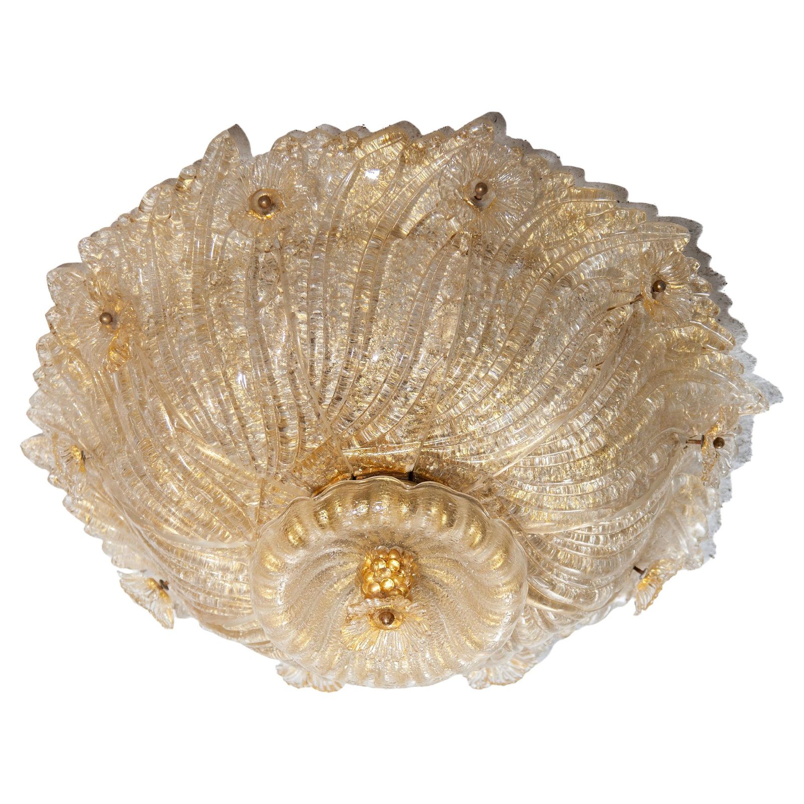 Large Barovier & Toso Flower Gilt Art Glass Murano Flush Mount
