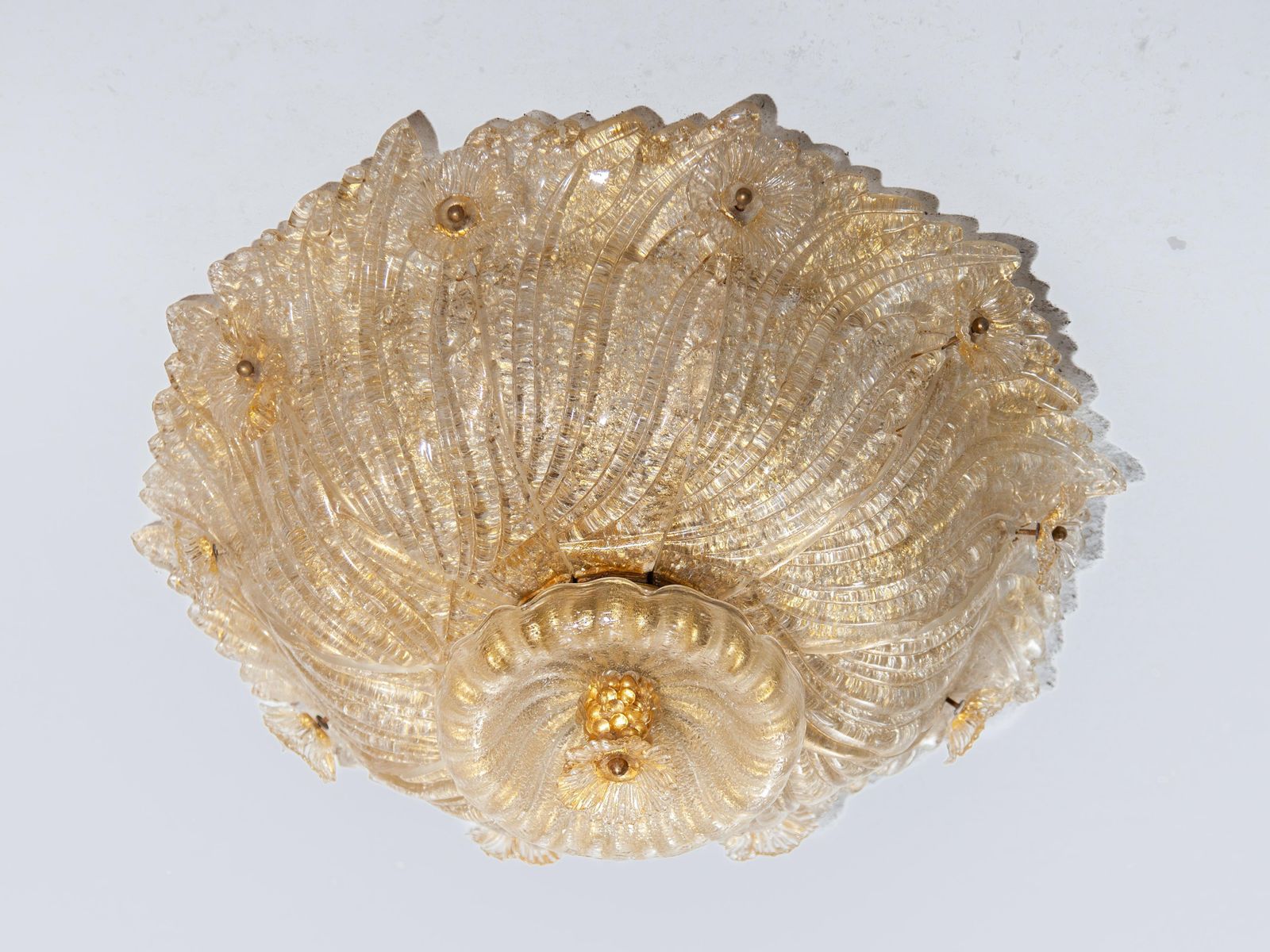 Large Barovier & Toso Flower Gilt Art Glass Murano Flush Mount photo for sale
