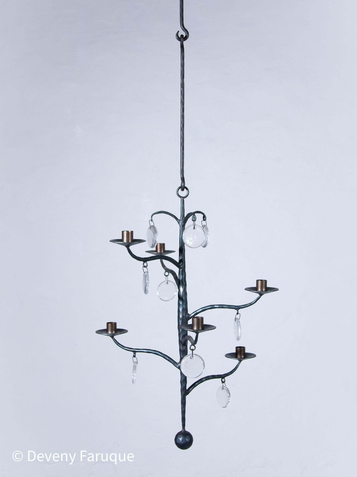 Elegant Candle Chandelier Hand Forged With 6 Arms Candles And Glass, Sweden photo 1805.0