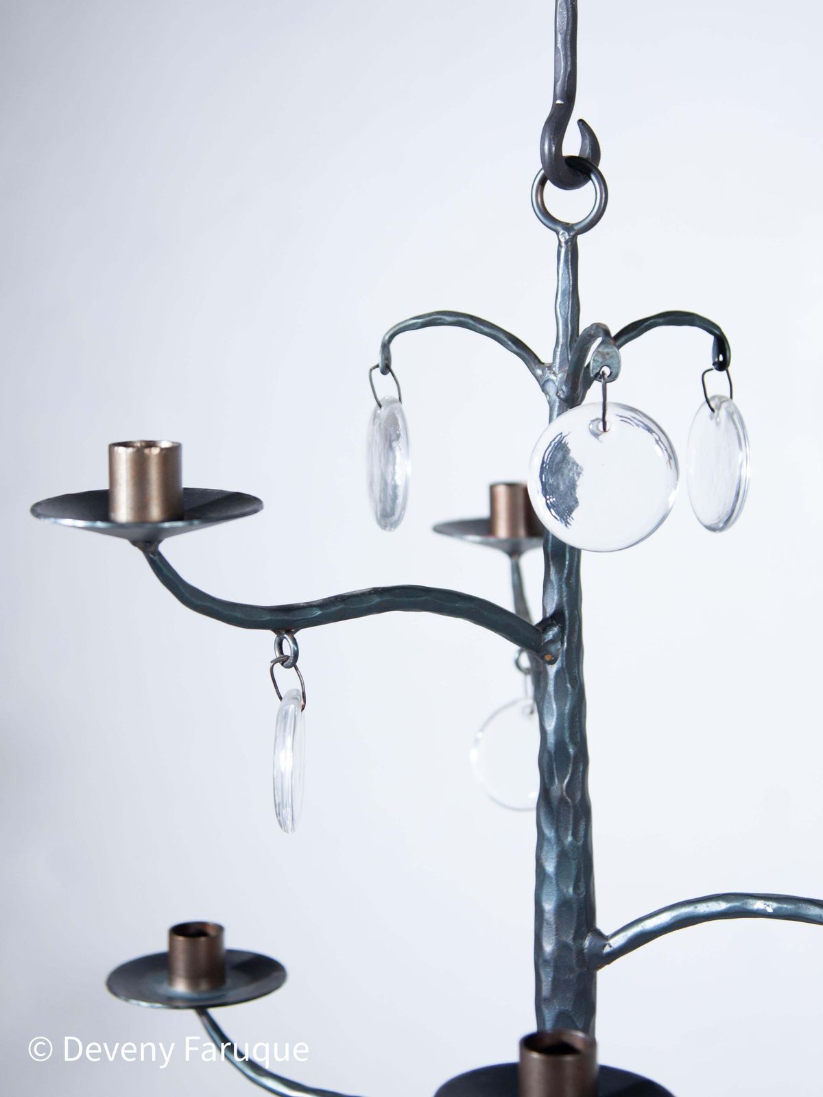 Elegant Candle Chandelier Hand Forged With 6 Arms Candles And Glass, Sweden photo vintage