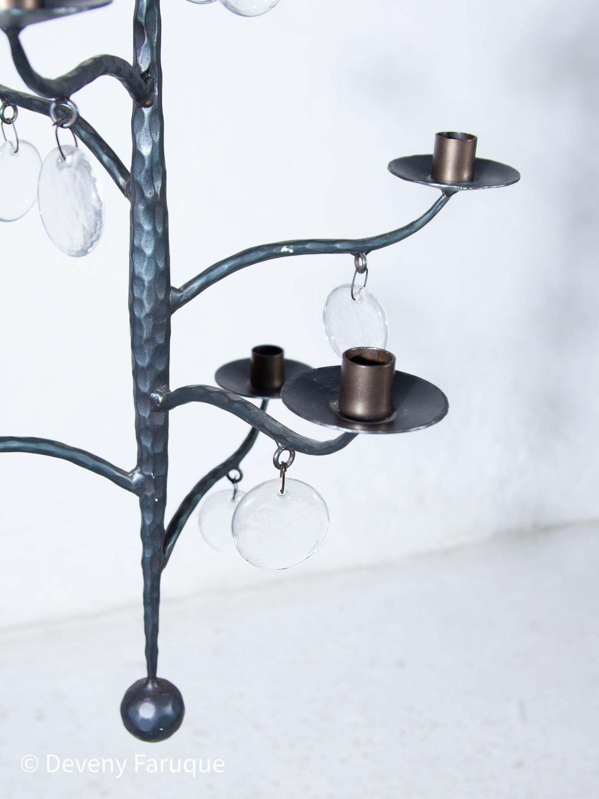 photo furniture Elegant Candle Chandelier Hand Forged With 6 Arms Candles And Glass, Sweden