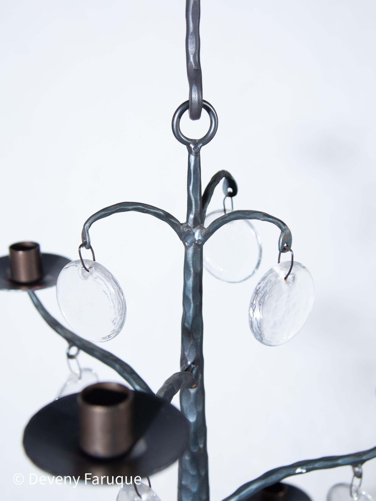 photo for sale Elegant Candle Chandelier Hand Forged With 6 Arms Candles And Glass, Sweden