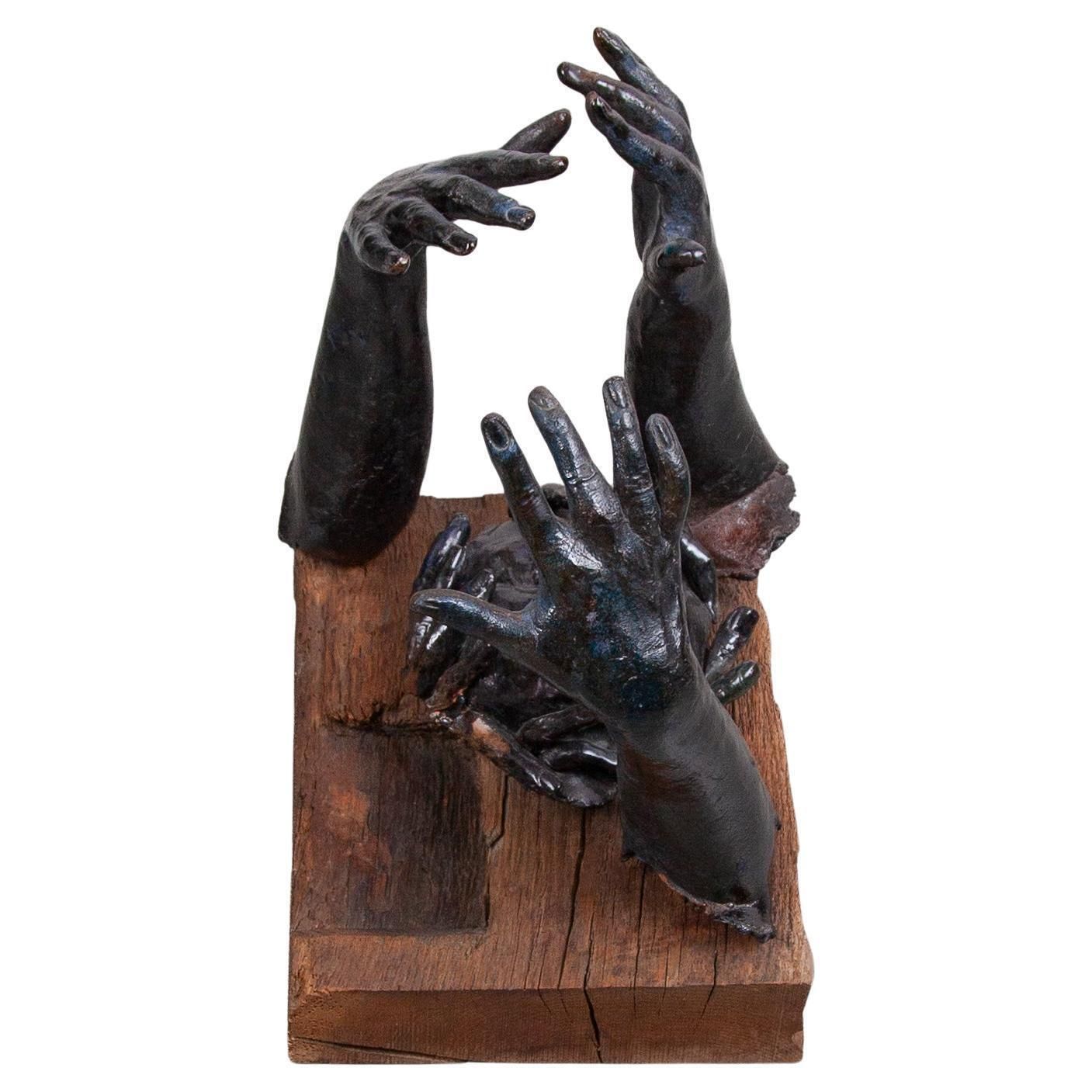 Rare Blue Glazed Ceramic Sculpture Decorated With Hands, 1970s, Belgium photo furniture