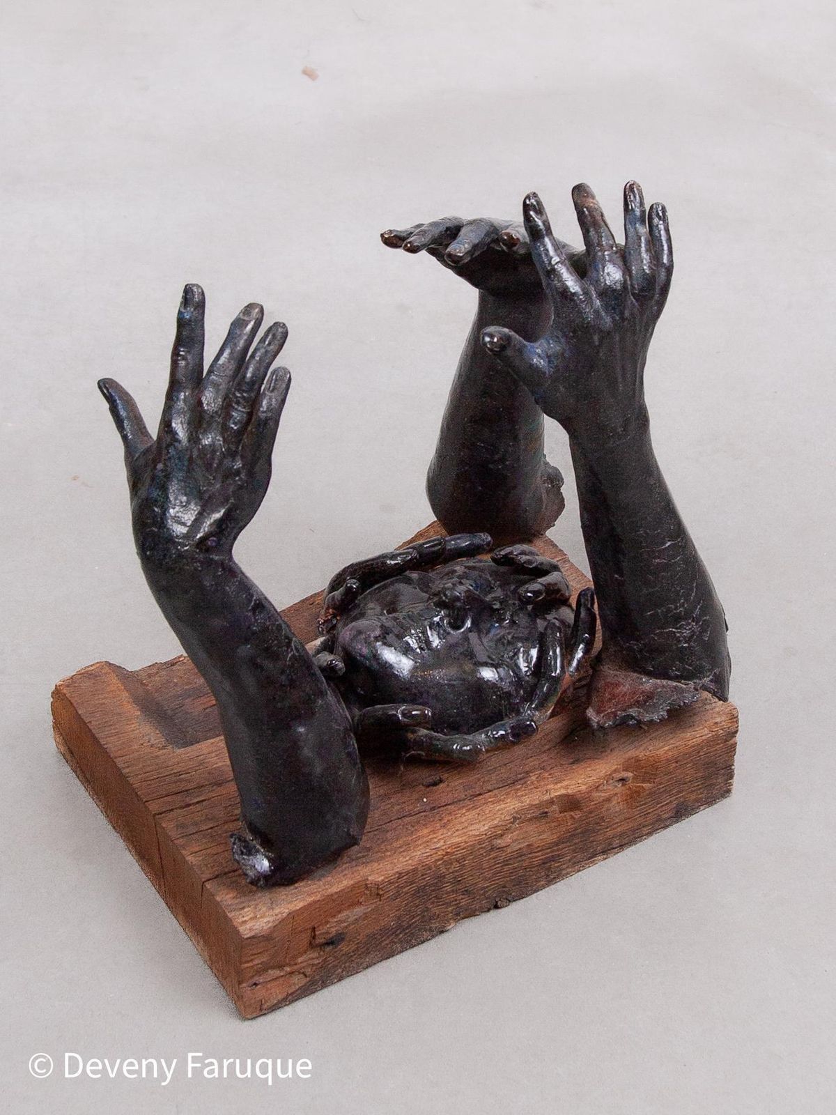 Rare Blue Glazed Ceramic Sculpture Decorated With Hands, 1970s, Belgium photo Art