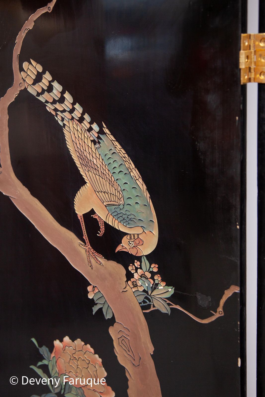 Midcentury Modern Chinese Four Panel Screen, Roomdivider With Landscape & Birds photo Home Decor