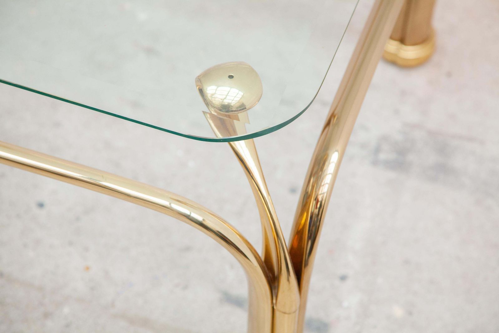 Set Of Two Brass Side Tables With Abstract Swan Neck photo buy