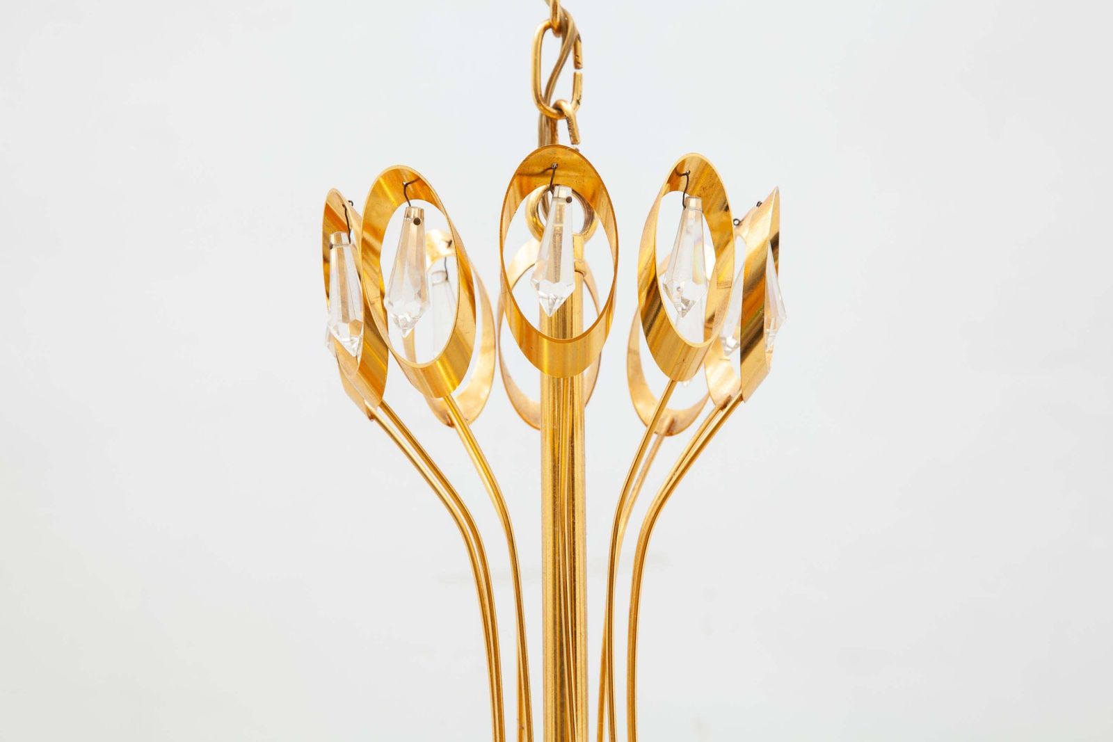 Large Gold Palwa Gilt Brass And Crystal Chandelier, Germany, 1970s photo Lighting