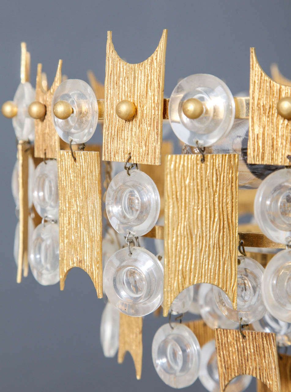 Brutalist Gilt Relief Chandelier By Palwa, Germany 1970s photo buy
