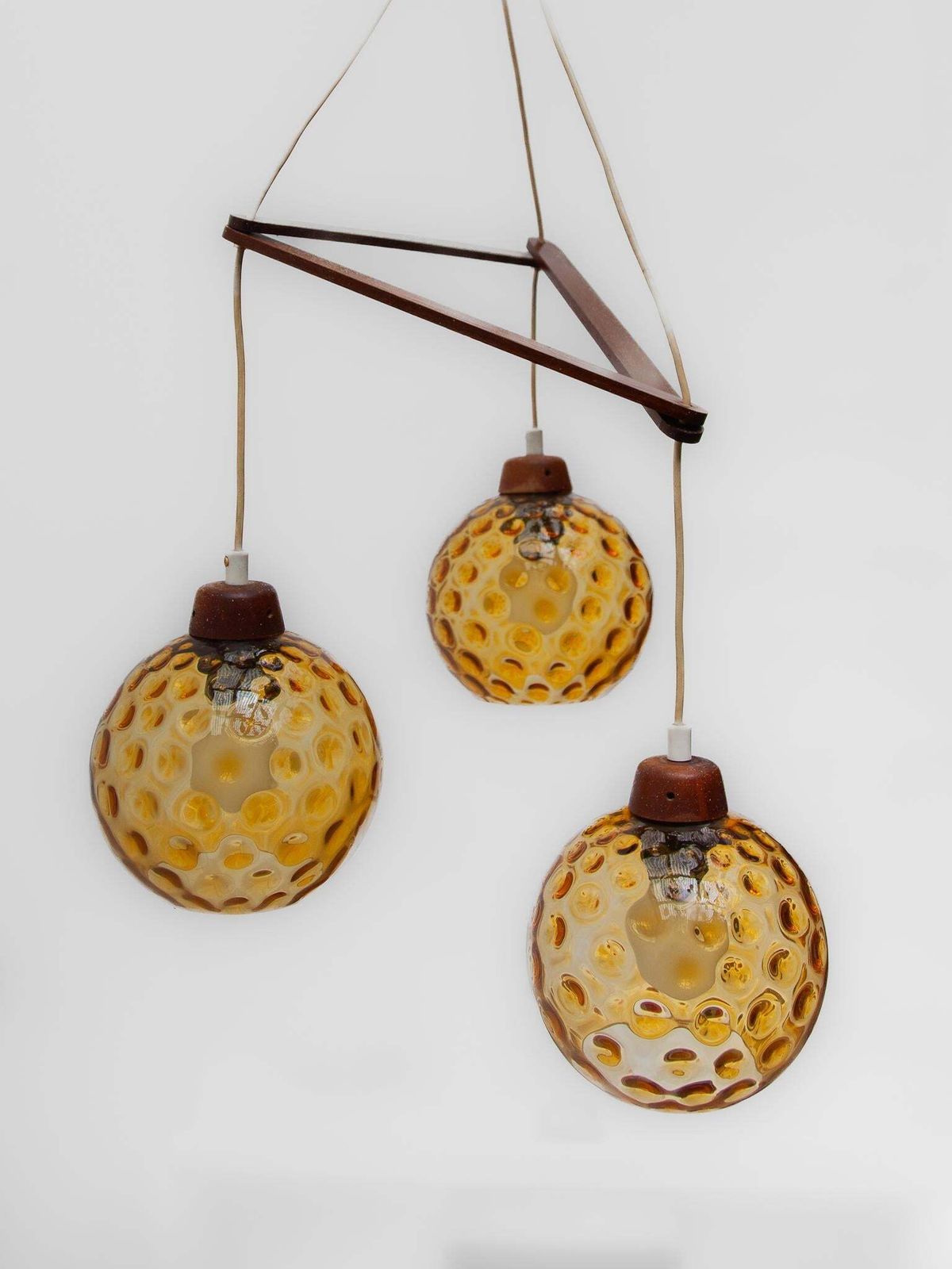 photo furniture Teak And Amber Glass Bowls Cascade Chandelier Made In Denmark 1950s