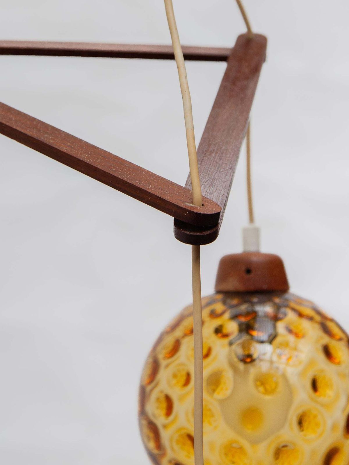 photo vintage Teak And Amber Glass Bowls Cascade Chandelier Made In Denmark 1950s
