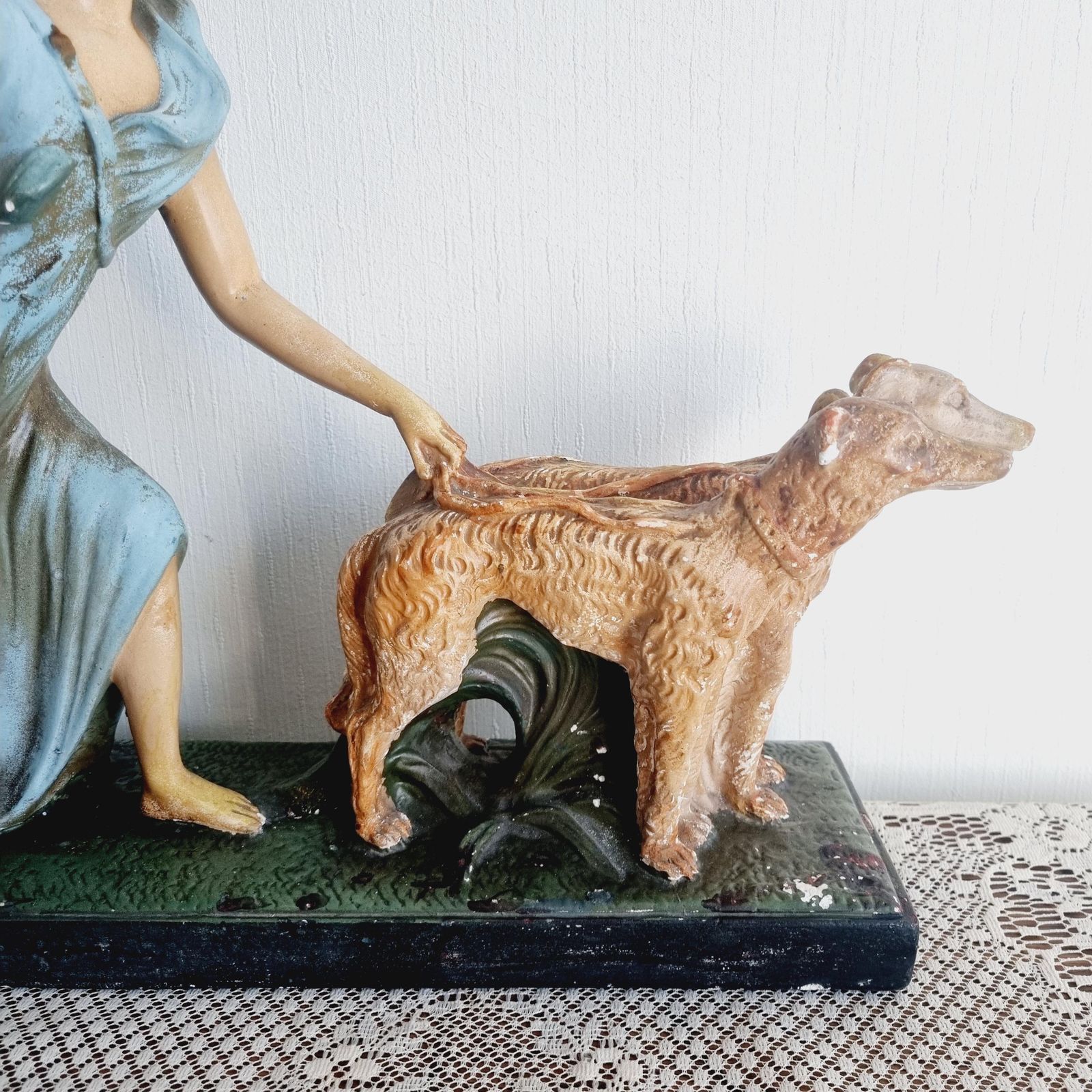 Very Large Italian Depose Art Deco Lady On Plinth With Dogs Figurine photo furniture