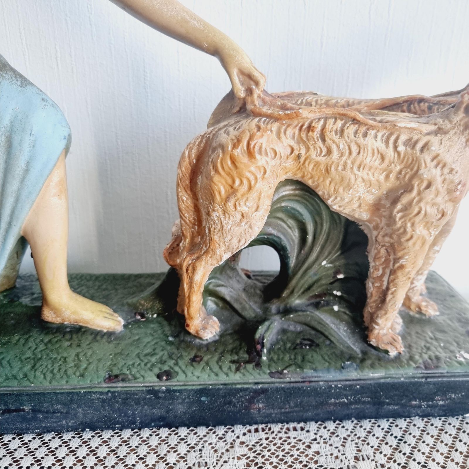Very Large Italian Depose Art Deco Lady On Plinth With Dogs Figurine photo Home Decor