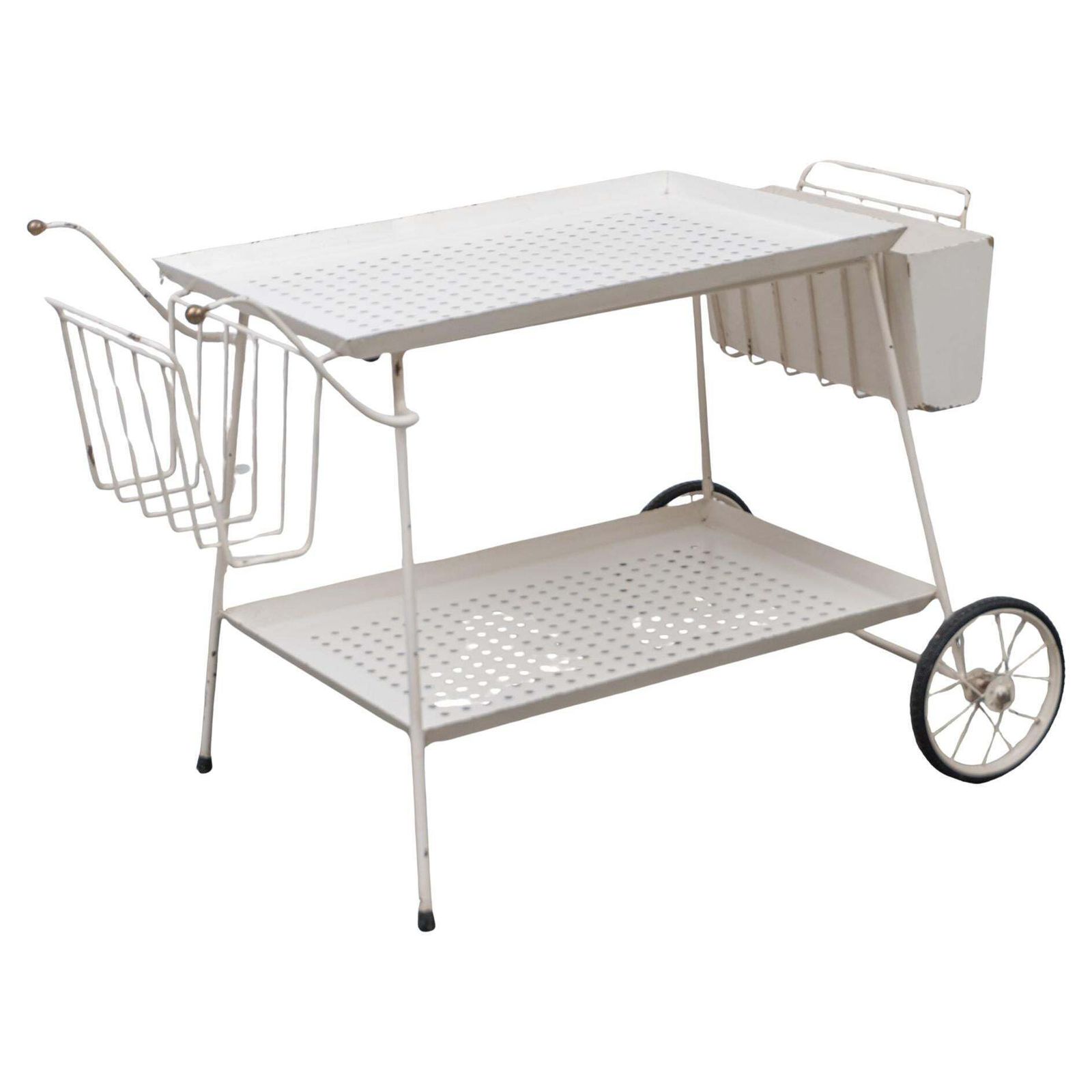 Outdoor Serve Table With Sheet Metal Perforated Rectangular Tray, 1950s