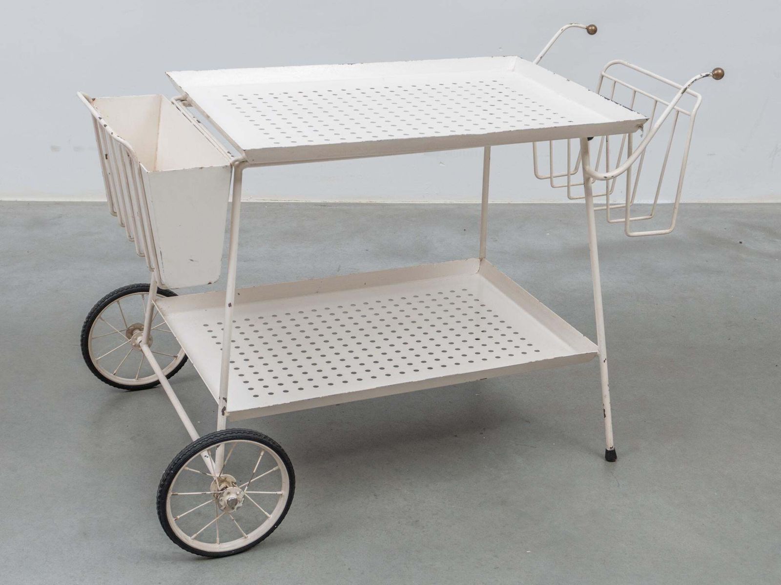Outdoor Serve Table With Sheet Metal Perforated Rectangular Tray, 1950s photo 2013.0
