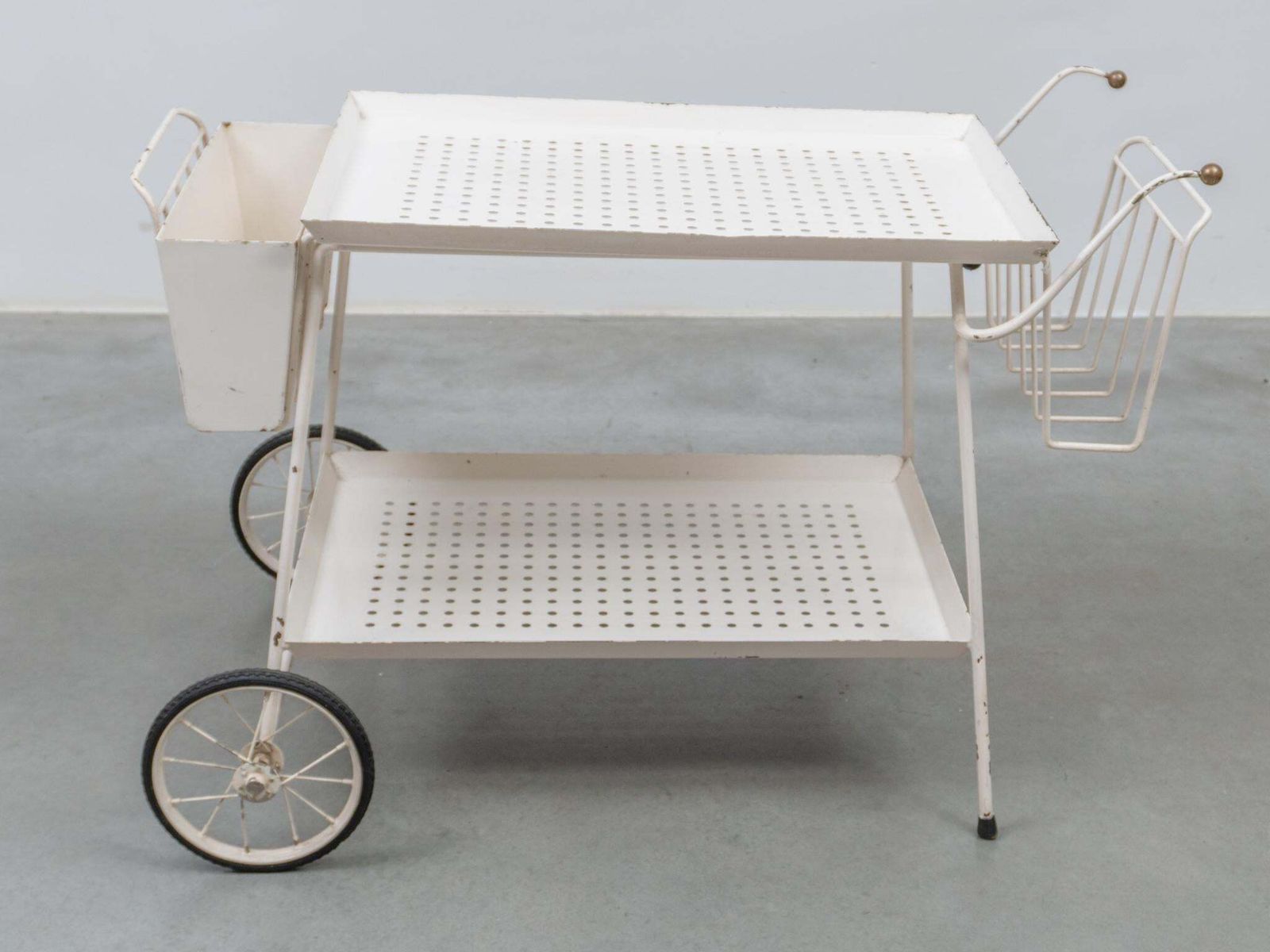 Outdoor Serve Table With Sheet Metal Perforated Rectangular Tray, 1950s photo vinterior