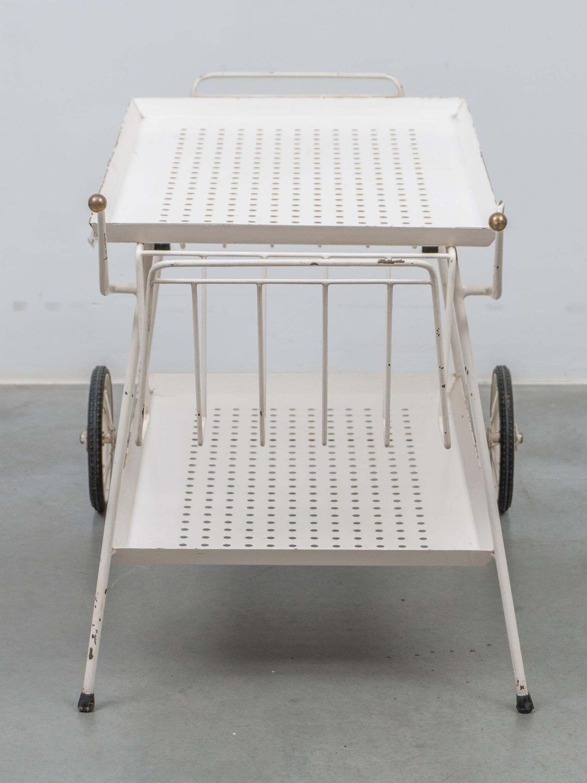 photo for sale Outdoor Serve Table With Sheet Metal Perforated Rectangular Tray, 1950s