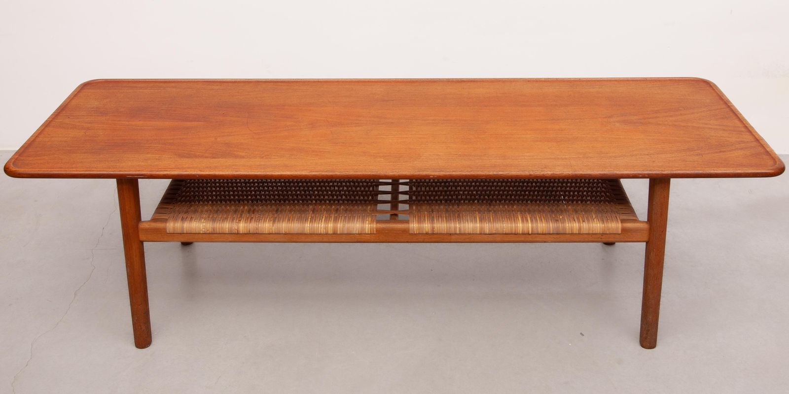 Hans Wegner Coffee Table Model 'At 10' Teak And Cane, Made In Denmark, 1950s photo furniture