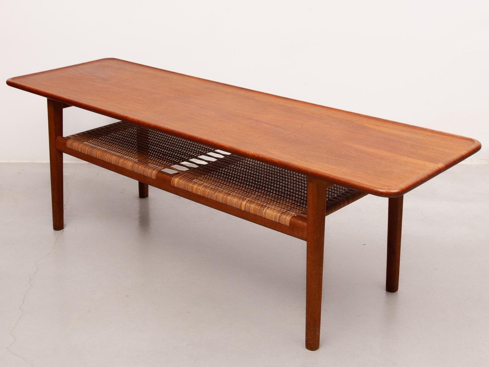 Hans Wegner Coffee Table Model 'At 10' Teak And Cane, Made In Denmark, 1950s photo vinterior