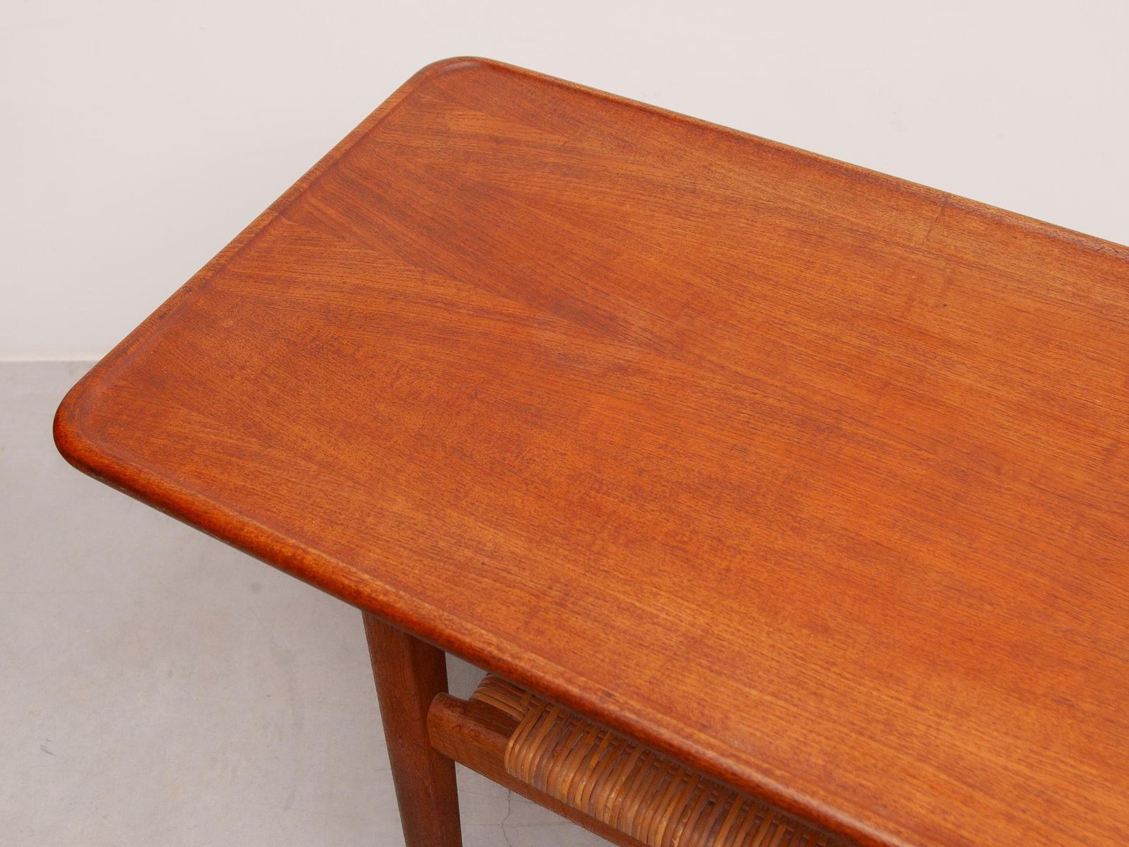 Furniture Hans Wegner Coffee Table Model 'At 10' Teak And Cane, Made In Denmark, 1950s photo