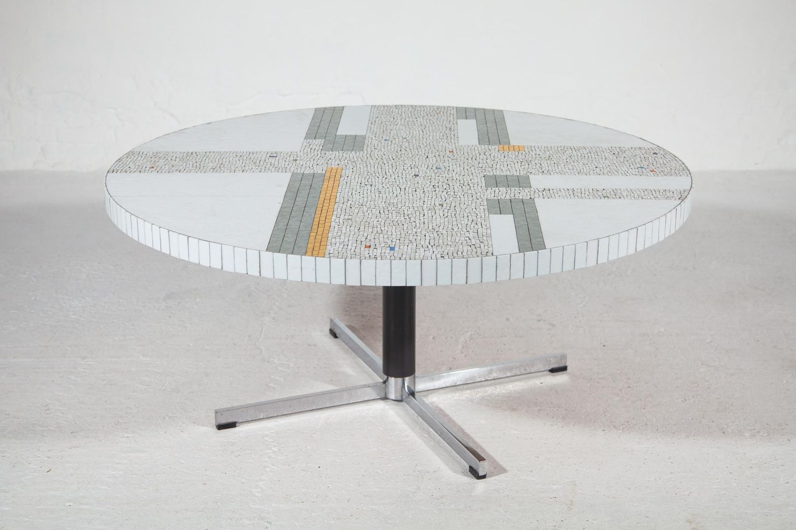 Large Round Mosaic Gold And White Tile Coffee Table Designed By Berthold Müller photo Furniture