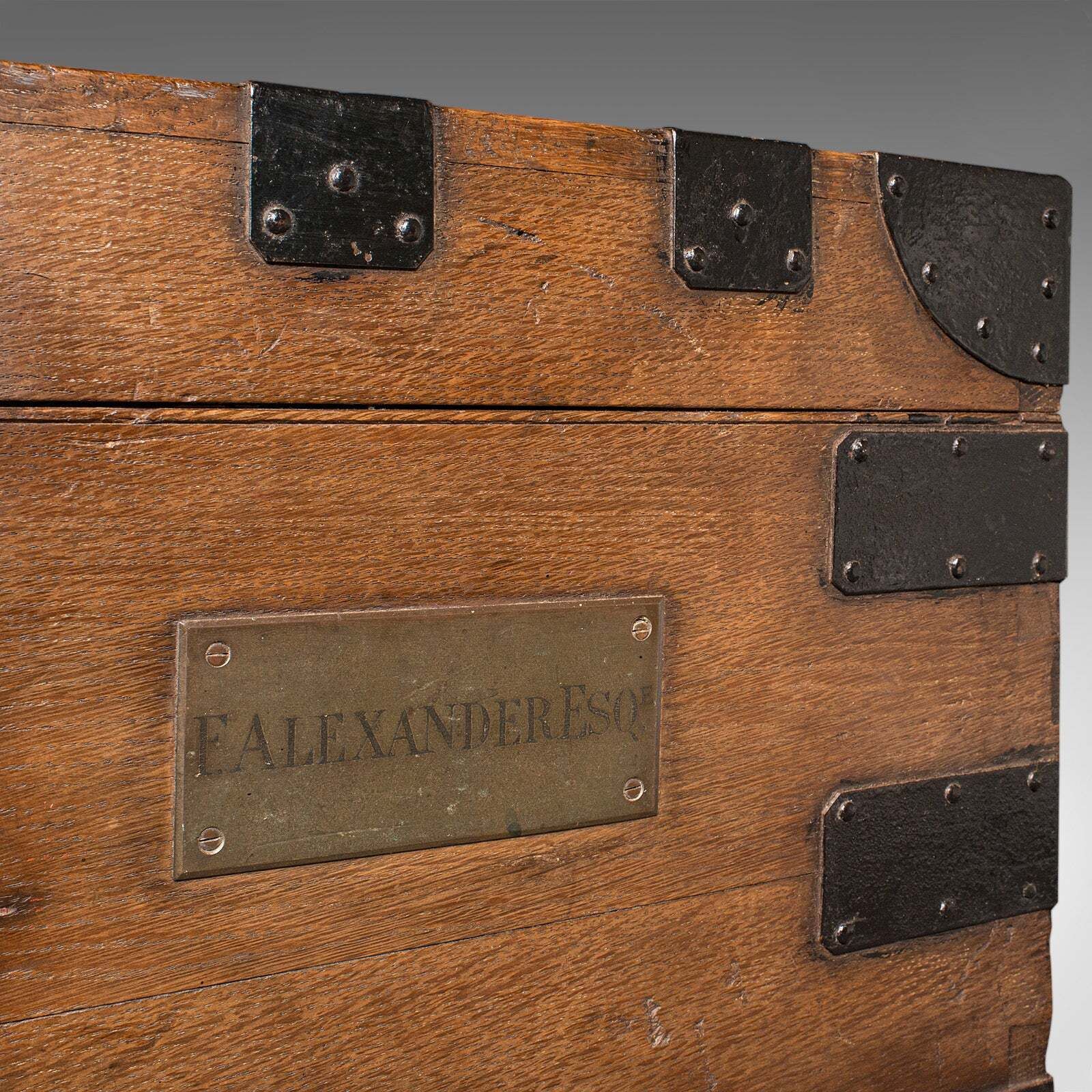 photo for sale Antique Silver Chest, English, Oak, Cast Iron, Storage Trunk, Victorian, C.1860