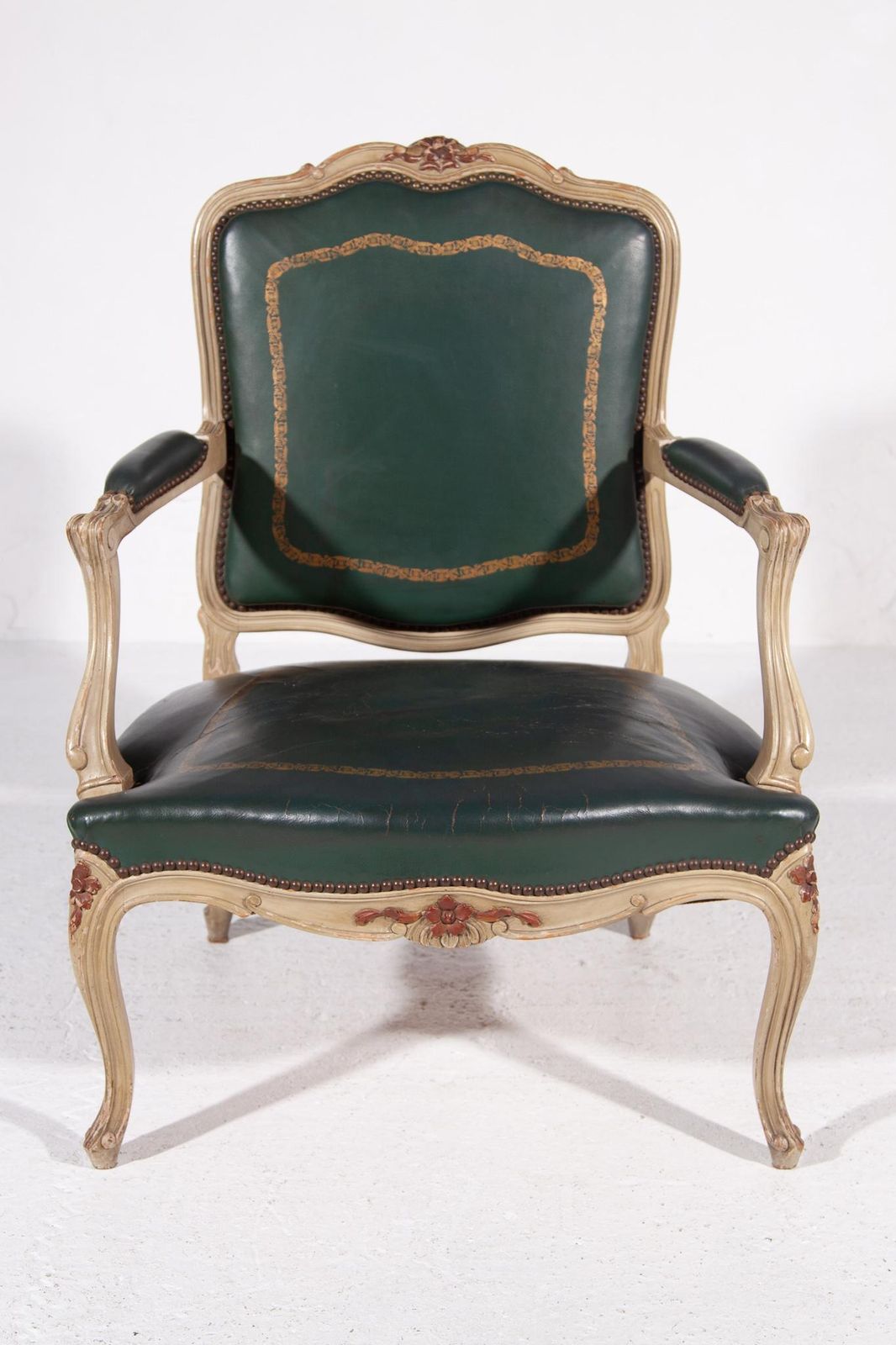 Green Leather Louis XV Armchair, France photo furniture