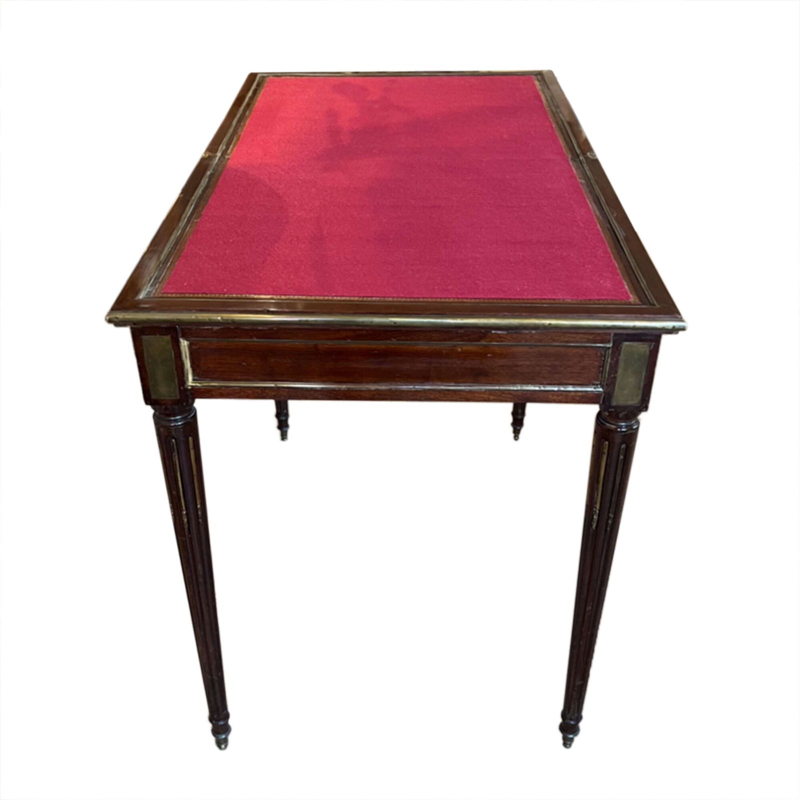 French Mid 19th Century Mahogany Card Table With Crimson Baize Game Surface & Brass Inlay photo Furniture
