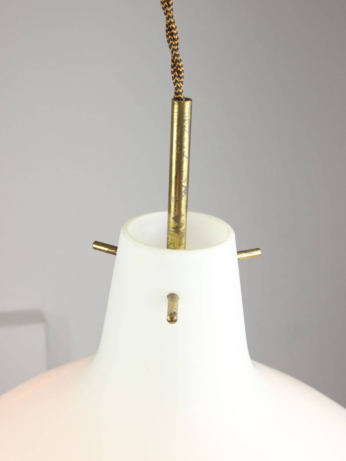 Mid Century Italian Brass And Opaline Glass Pendant Lamp photo 620.0