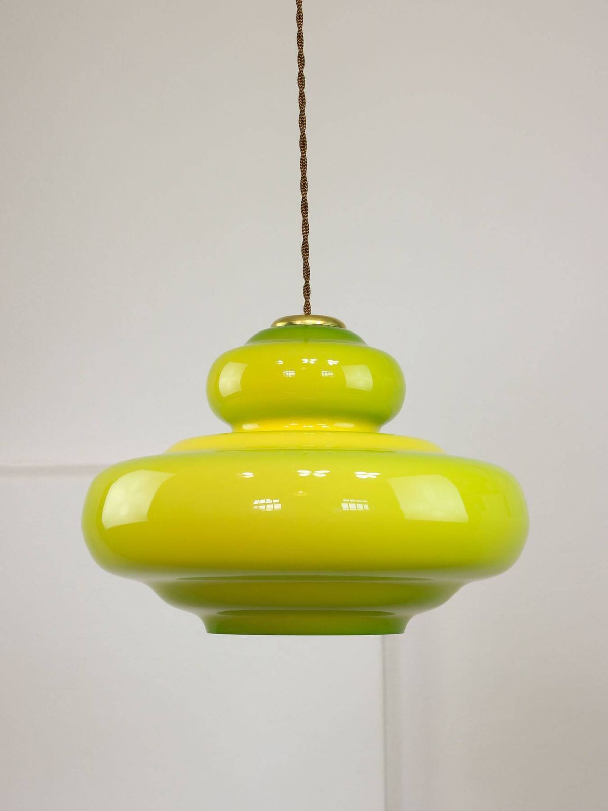 Mid Century Italian Green Glass And Brass Pendant Lamp photo for sale