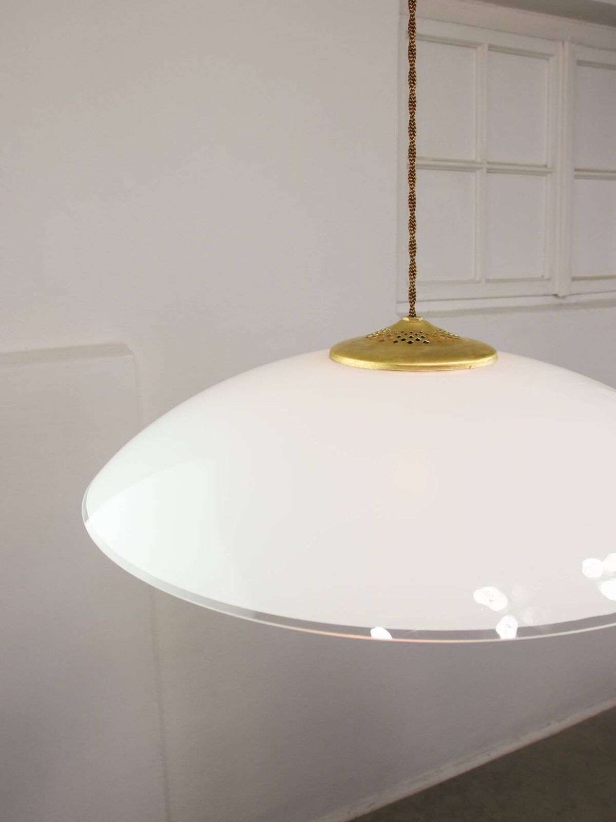 Mid Century Italian Saucer Glass And Brass Pendant Lamp photo Lighting